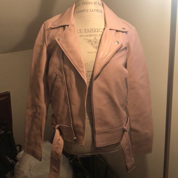 New BLK DNM pink leather Moto jacket s small blush - Picture 8 of 8